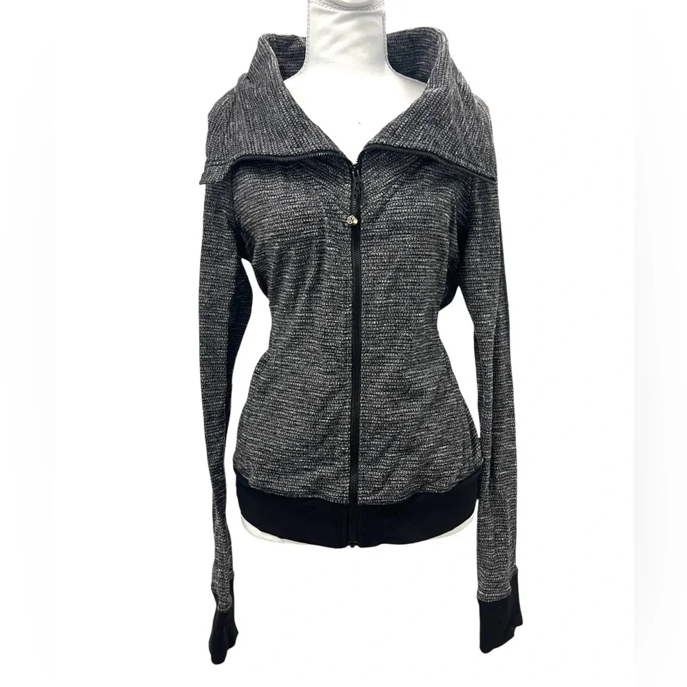 Lululemon Be Present Jacket in Coco Pique Black Heathered Full Zip Sweater Sz 12 - Picture 10 of 16